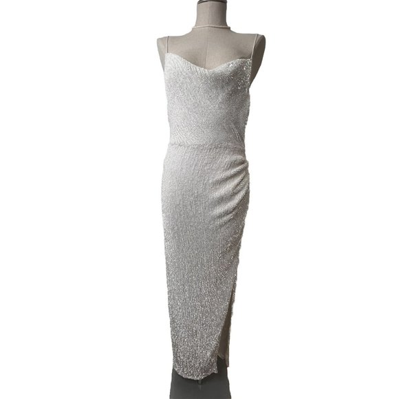 RETROFÉTE Katya Maxi Dress Gown in Moonglow White Sequin Bridal Evening sz L - Picture 12 of 16